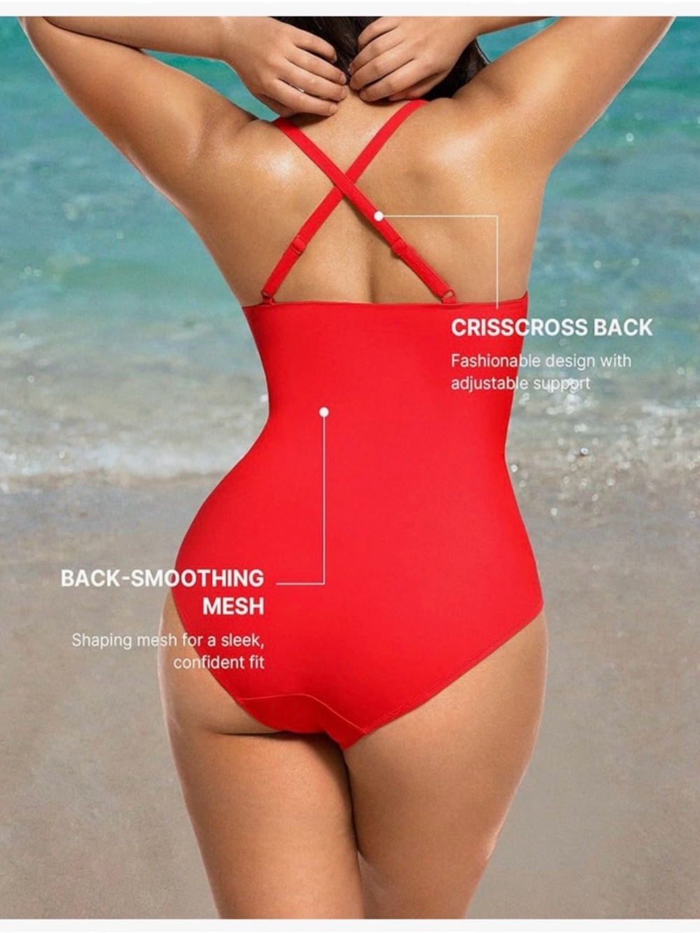 Shapellx Red Ruched Waist 1-Piece Swimsuit Keyhole Detail Tummy Control XL NWT - Picture 3 of 9
